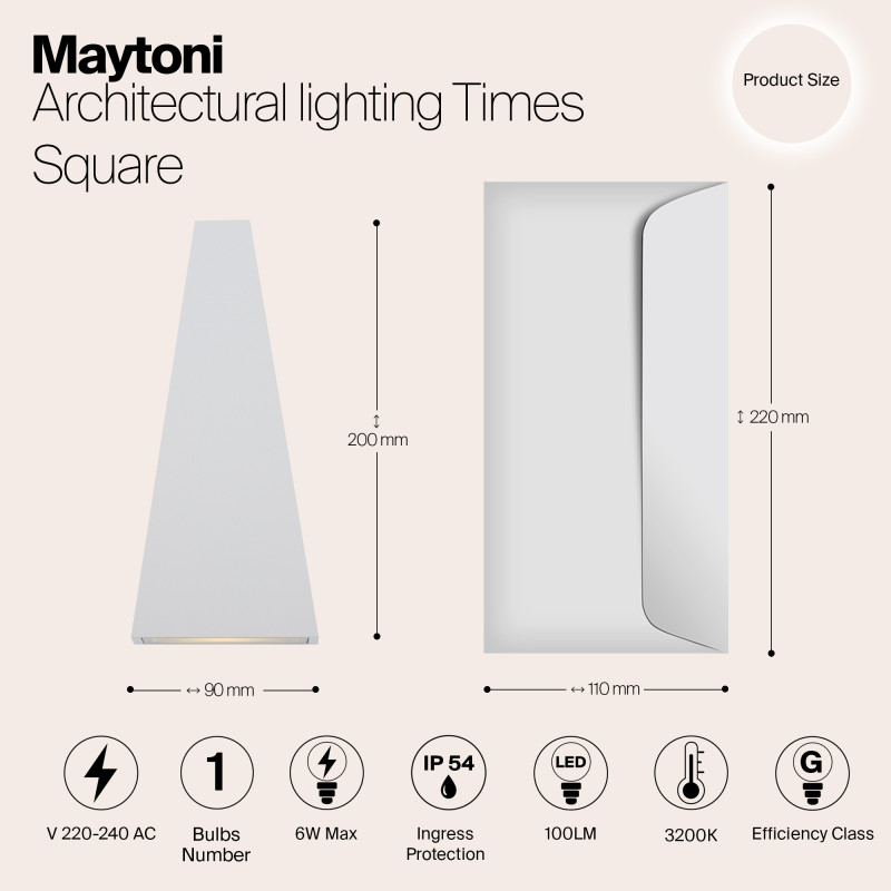 Уличный настенный светодиодный светильник Maytoni Times Square O580WL-L6W белый