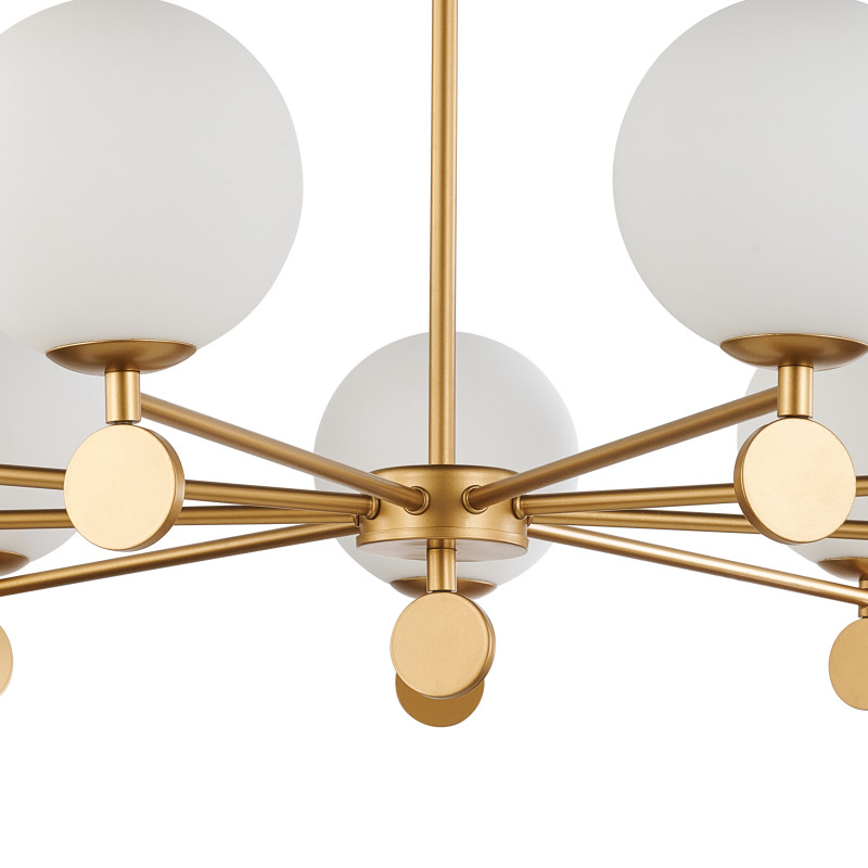 Подвесная люстра Favourite Absolute 2928-9P, D910*H365/1540, каркас золотого цвета, плафоны из стекла цвета опала, люстру можно монтировать плафонами вверх или вниз