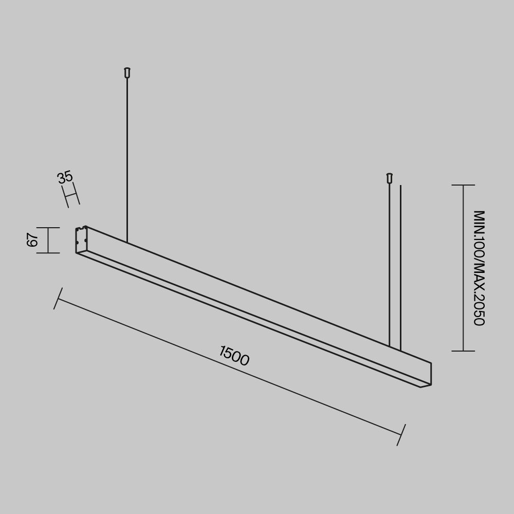 Линейный светильник подвесной 4000K 35x67 30 Вт (Серебро, 1,5 м) LL312038 Maytoni Technical