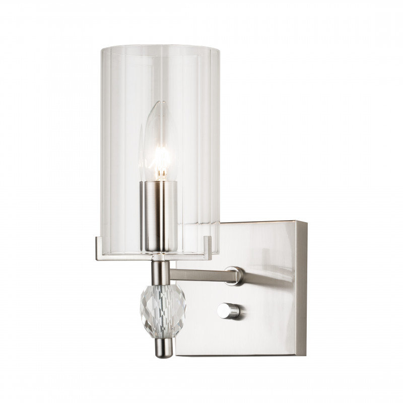 Бра Favourite Stine 2704-1W, D220*W100*H260, никель, плафон из прозрачного узорного стекла, декоративные элементы из прозрачного хрусталя, управление с помощью диммера
