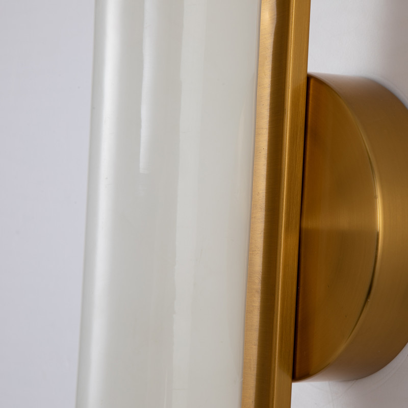 Бра Favourite Plunger 3011-2W, D105*W100*H500, латуни, плафон из искусственного белого мрамора, стеклянный декор по краям