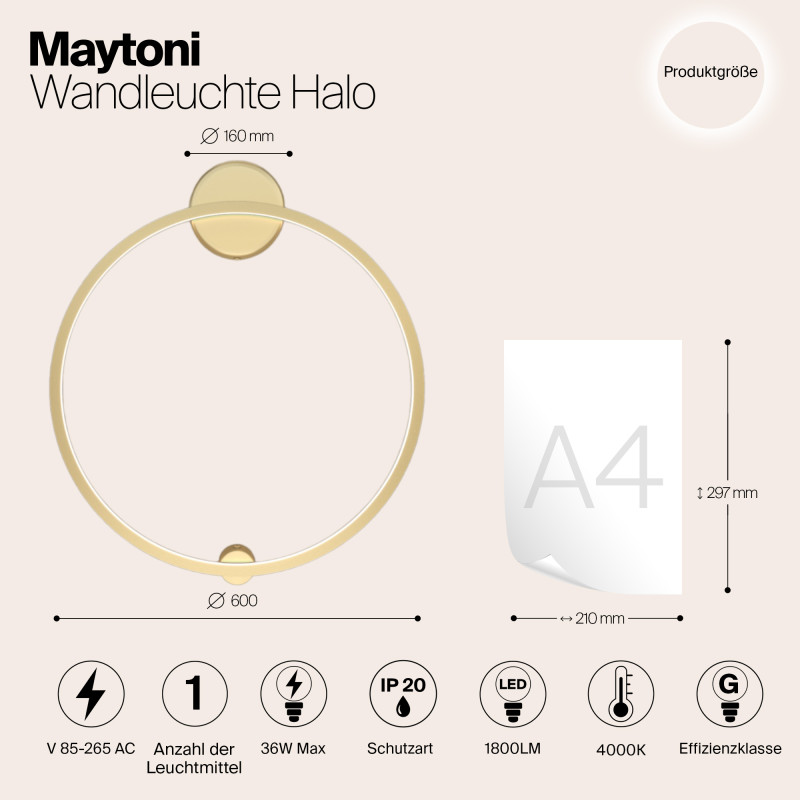 Бра 60 см, 36W, 4000K, Maytoni MOD005WL-L22BSK1, латунь