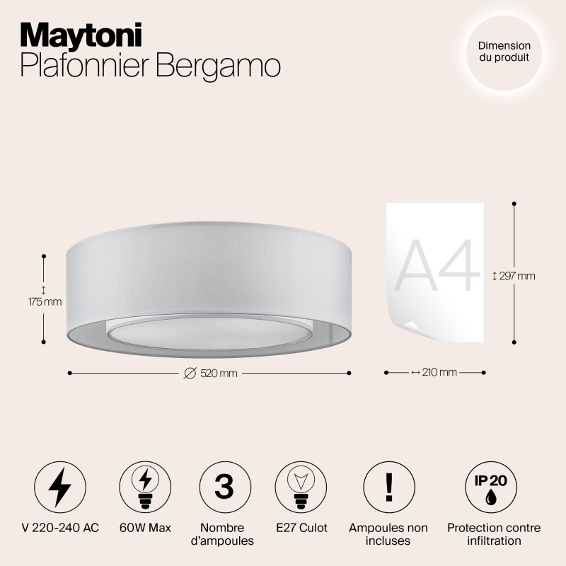 Светильник 52*52 см, Е27 60W, Maytoni Bergamo MOD617CL-04GR