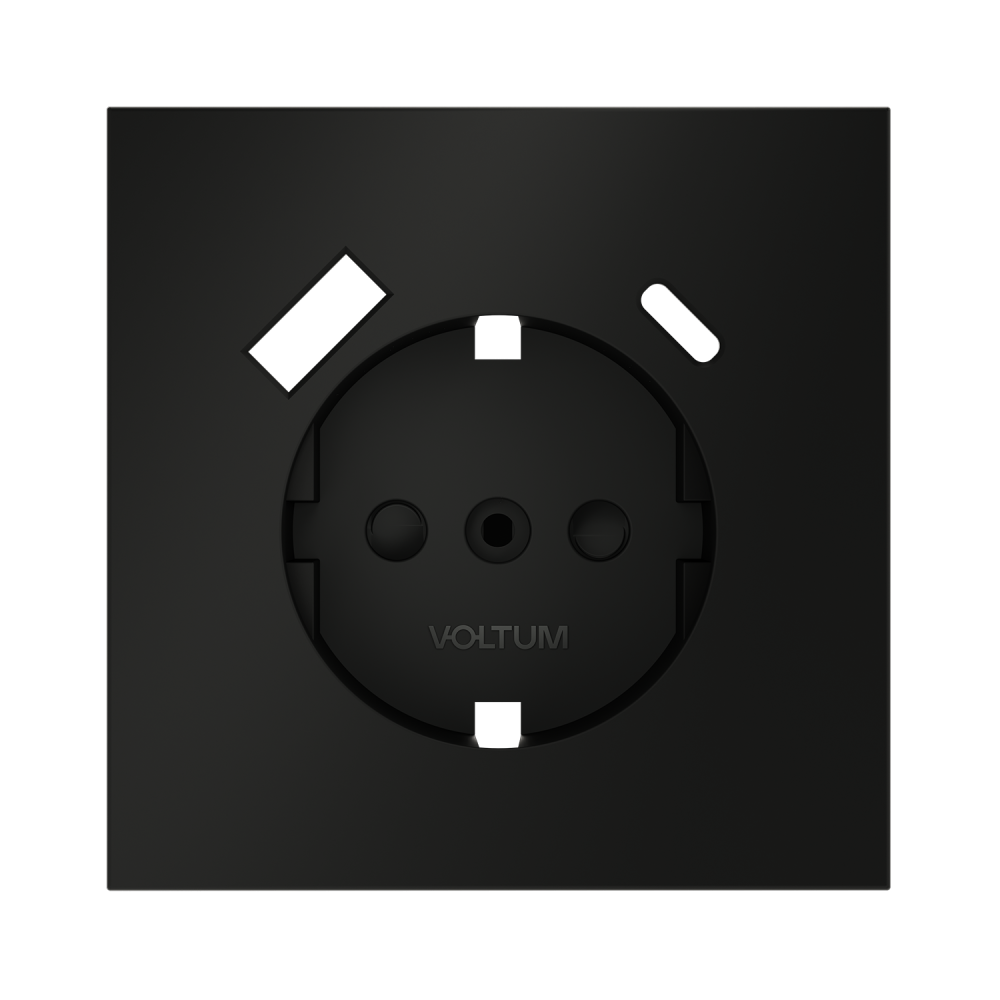 Накладка для розетки с заземлением и защитными шторками, с USB A+C, черный матовый Voltum S70 VLS001008, Пластик Soft touch