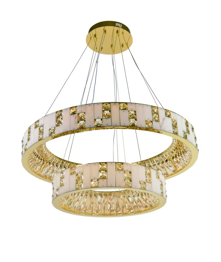 Люстра Ø800 (500) мм, Светодиодная лента 130W 3000-6000K NewRgy GOLD+CLEAR (Золото + Прозрачный Хрусталь) 6029E/130W GOLD+CLEAR