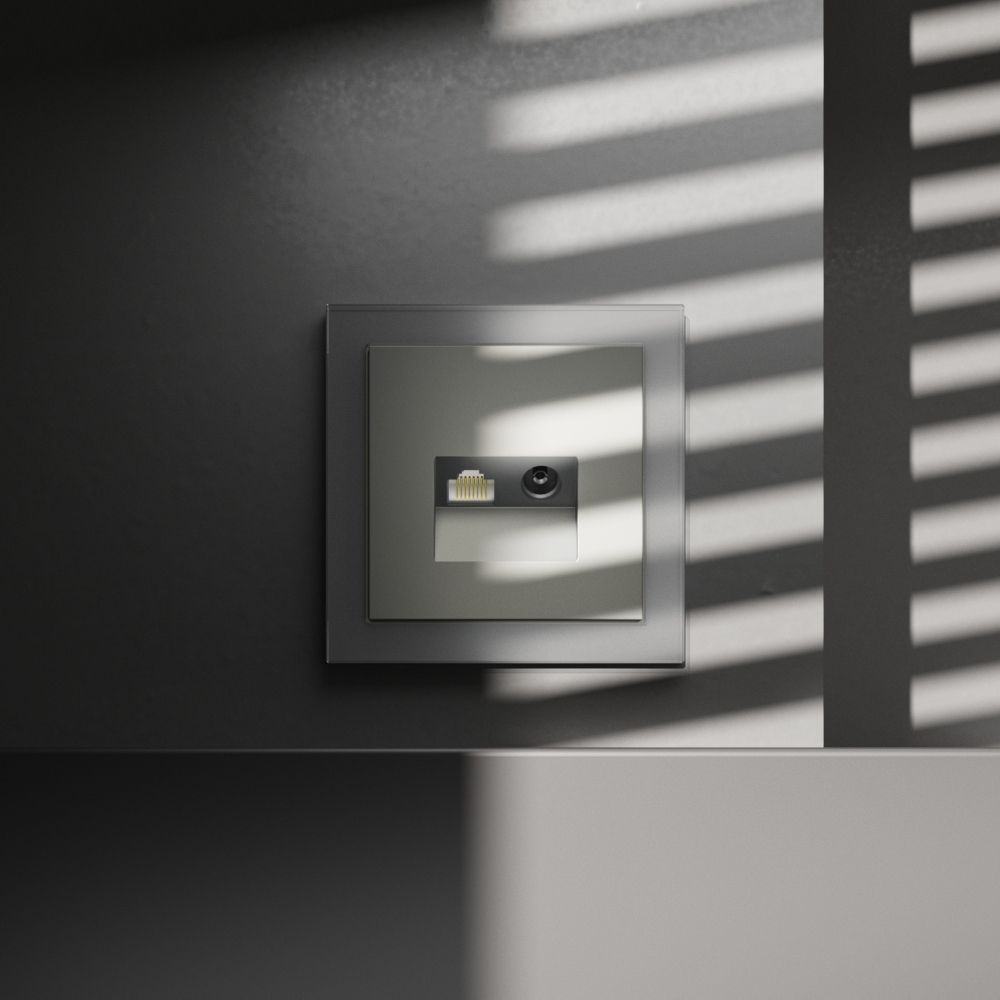 Розетка телевизионная встраиваемая TV+RJ45 кат. 6, сталь Voltum S70 VLS060705, Пластик Soft touch