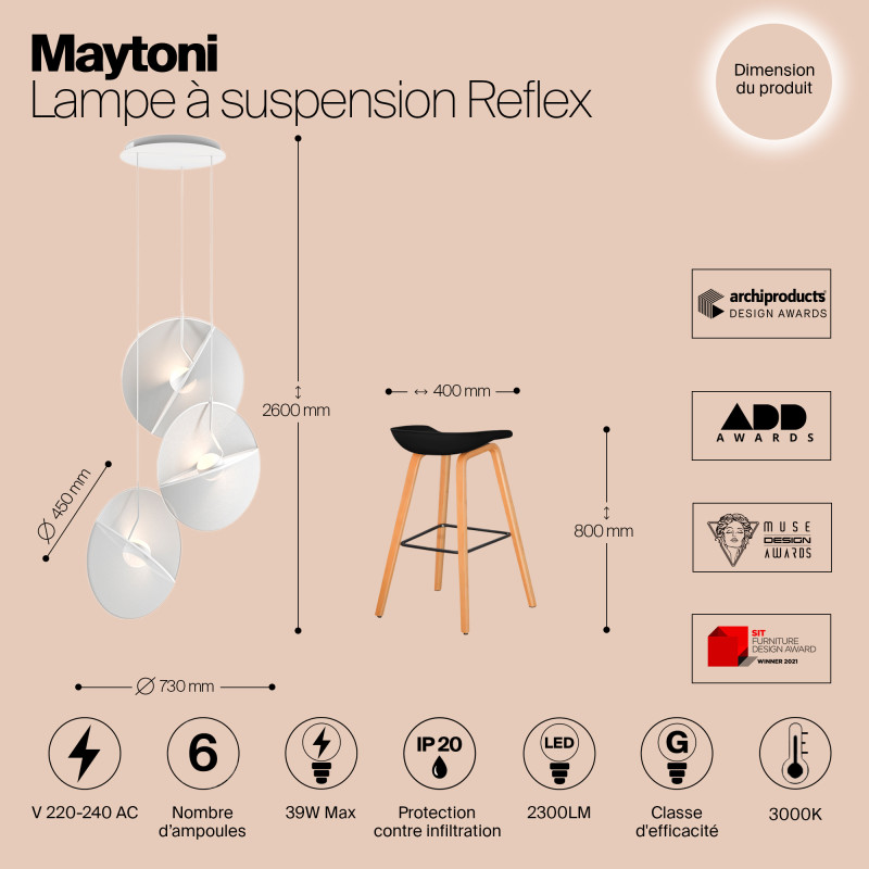 Подвесной светодиодный светильник Maytoni Reflex MOD154PL-L6W3K1
