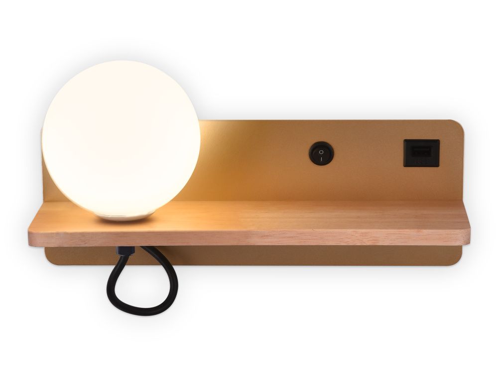 Бра с выключателем, USB портом и полкой 28*10*12,5- см, 1*G9*40W, 4200K, Ambrella Light Wallers FW520, золото