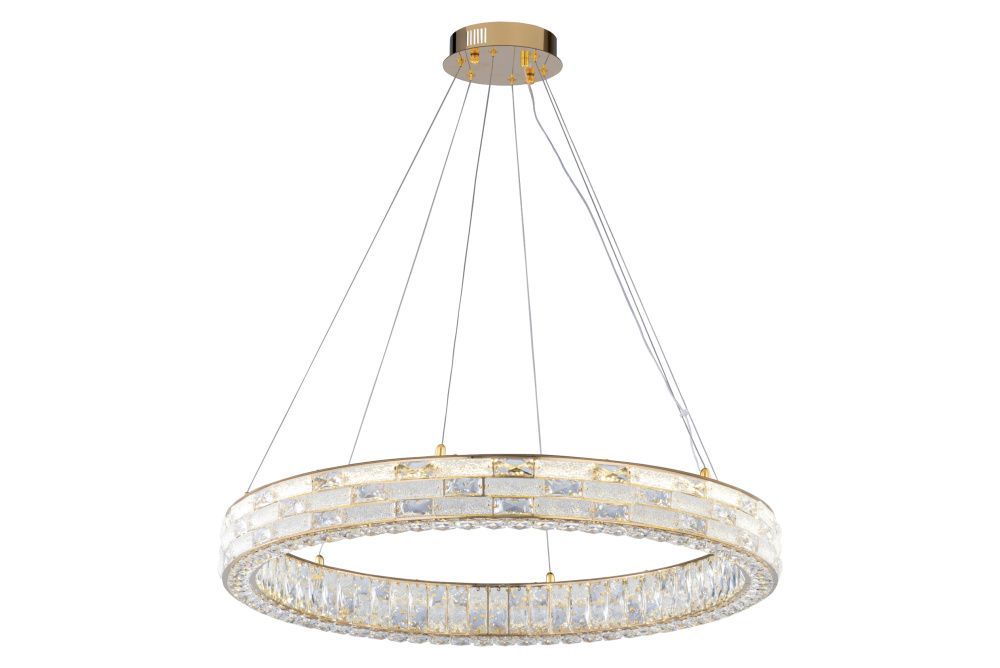 Люстра Ø800 x H120(1420), мм, 80W 4000K, GOLD+CLEAR (Золото + Прозрачный Хрусталь) NewRgy 6014E/80W GOLD+CLEAR