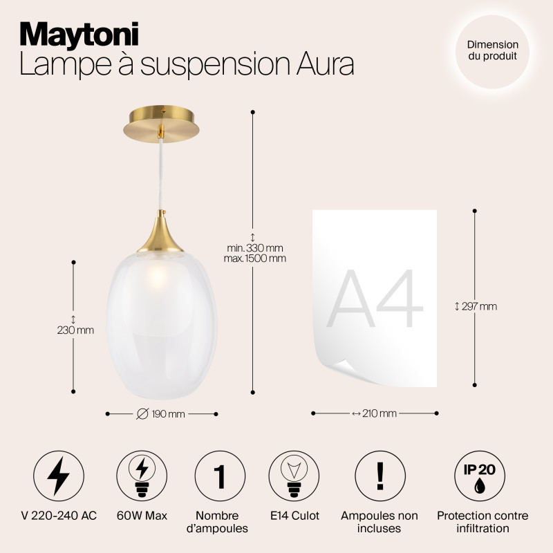 Светильник 19 см, Maytoni Aura MOD016PL-01BS, латунь