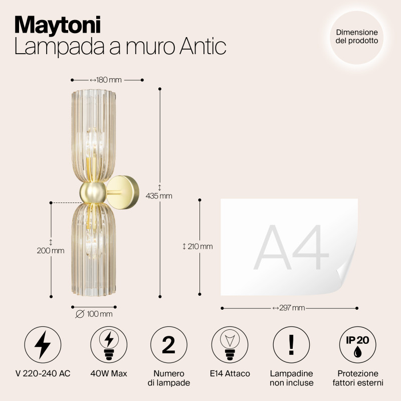 Светильник 44 см, Maytoni MOD302WL-02CG, золото
