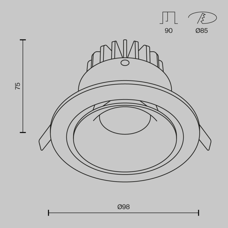 Светильник, 9.8 см, 12W, 3000К, белый, теплый свет, Maytoni Zoom DL031-2-L12W, встраиваемый светодиодный