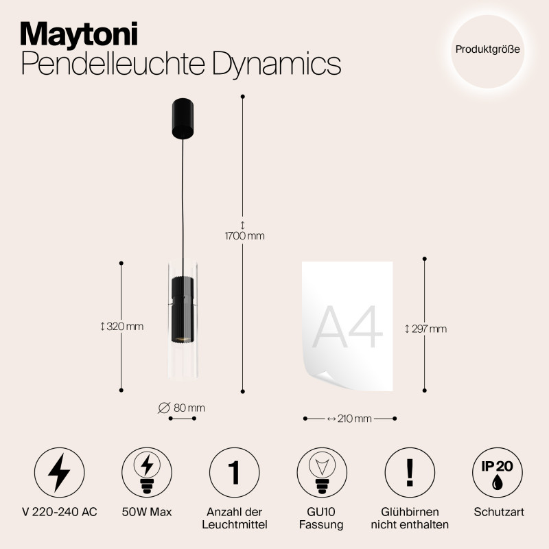 Светильник 8 см, Maytoni Dynamics MOD326PL-01B, черный