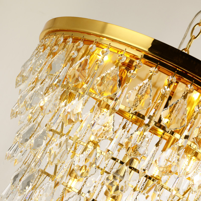 Люстра 2в1 Favourite Everest 2946-10PC, D500*H500/1500, золота, плафон состоит из каскада хрустальных подвесок на цепочках