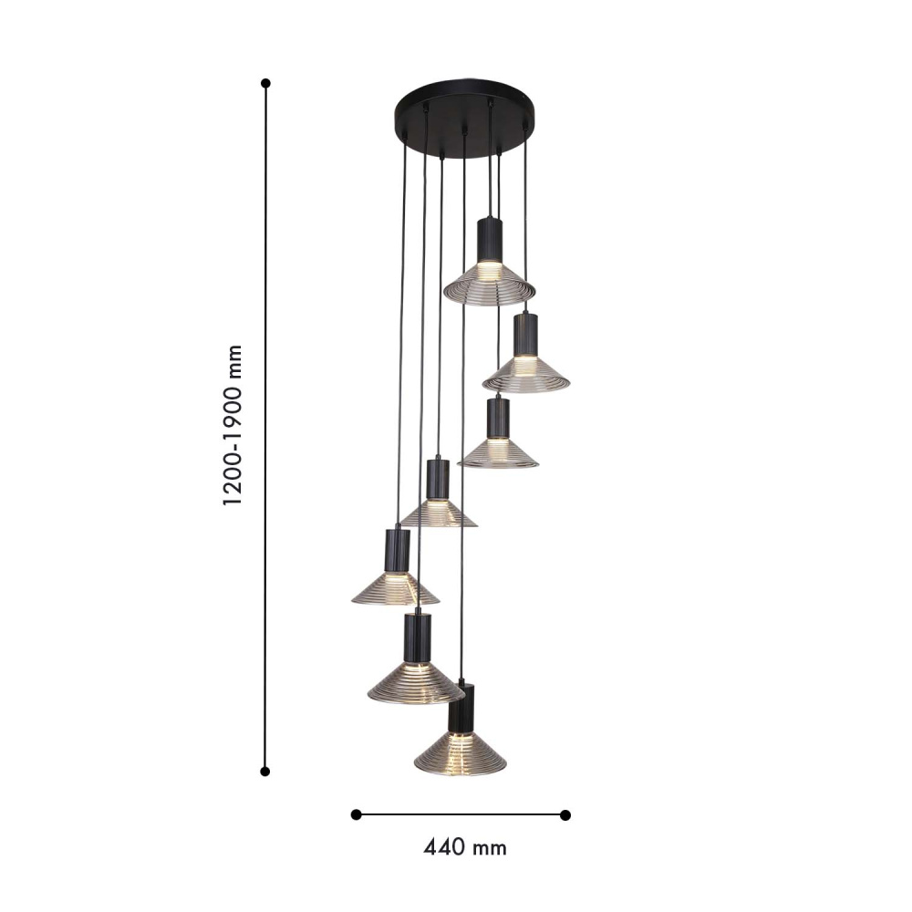 Подвесная люстра 44*120-190 см, 7*LED, 6W, 3000K, F-Promo Feris 4622-7P, черный матовый
