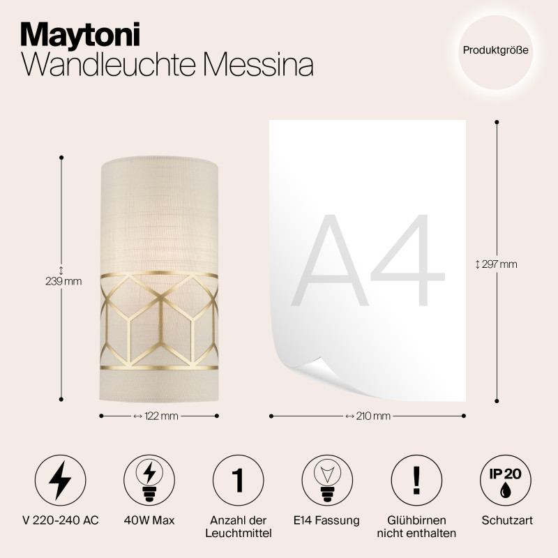 Настенный светильник Maytoni Messina H223-WL-01-G, золото
