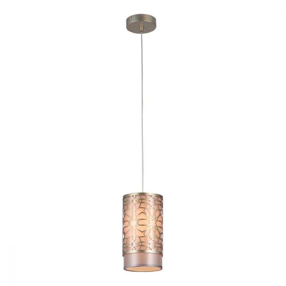 Подвес F-Promo Arabesco 2912-1P, D130*H230/1200, матового серебра, плафон из серебристо-серой ткани, декоративный элемент в виде узорной пластины матового серебристого цвета