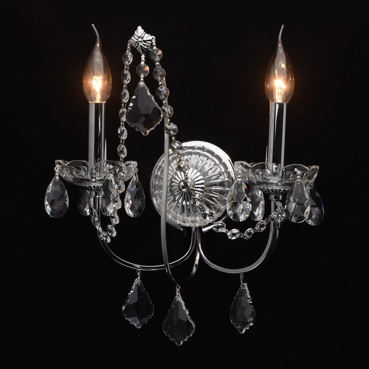 Бра 38*30*15 см, 2*E14 хром/прозрачный MW-Light Каролина 367023202