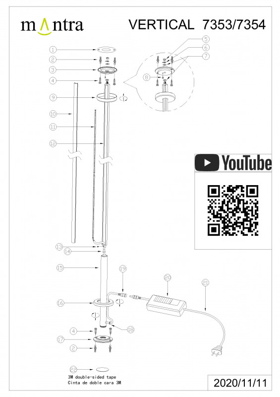 Торшер *8*300 см, LED *  40W, 3000К Mantra Vertical 7353, белый