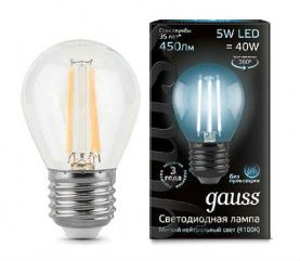 Лампа светодиодная Е27, 5W=40W, Gauss LED Filament Globe 4100K дневной свет 105802205