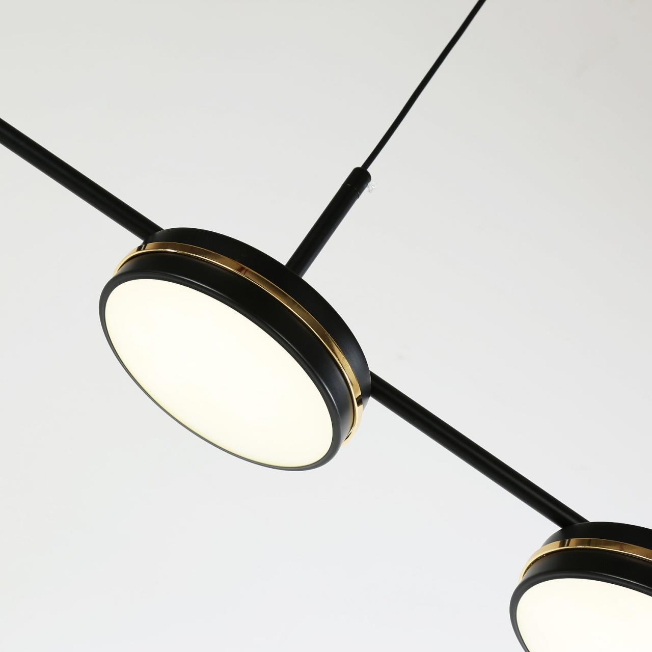 Подвесная люстра F-Promo Disco 4042-4P, L1000*W150*H140/1140, каркас матового черного цвета, рассеиватели из белого акрила, декоративные линии цвета золота