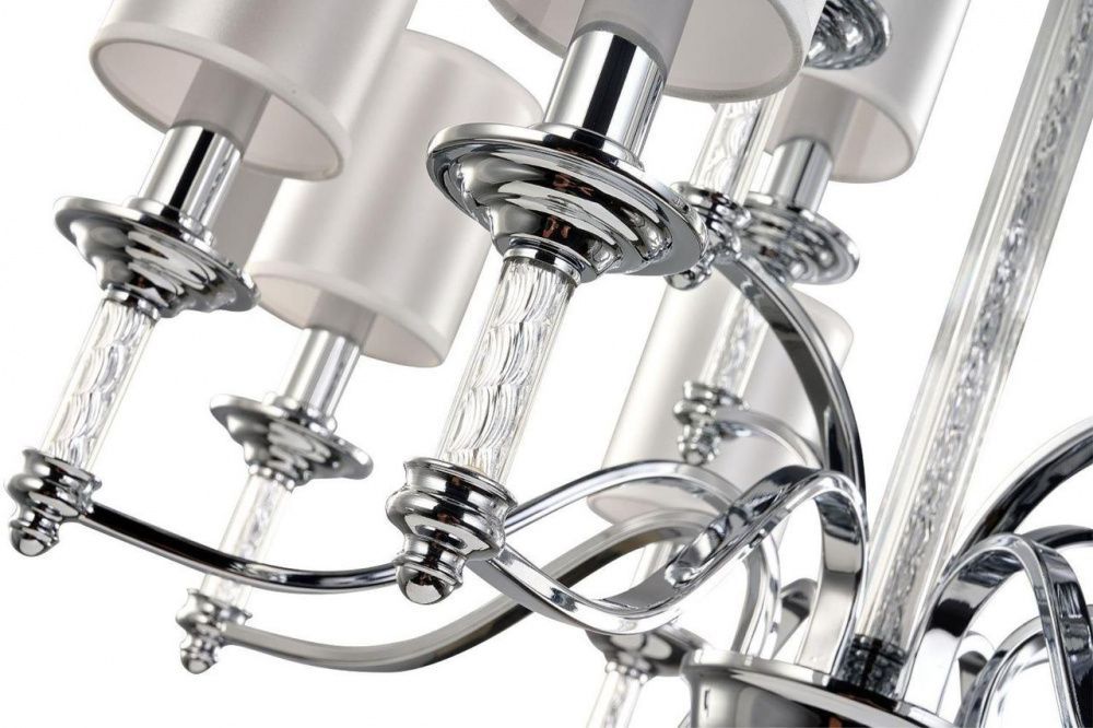 Подвесная люстра Favourite Gelios 2930-12P, D700*H670/1750, хром, плафоны из белой атласной ткани, декоративные элементы из прозрачного стекла