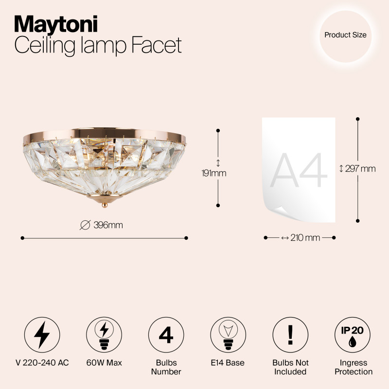 Светильник 40 см, Maytoni Facet MOD094CL-04G, золото