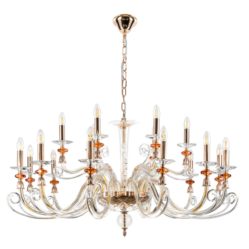 Люстра 115 см, Crystal Lux CATARINA SP12+6 V2 GOLD/TRANSPARENT-COGNAC Золотой/Прозрачный