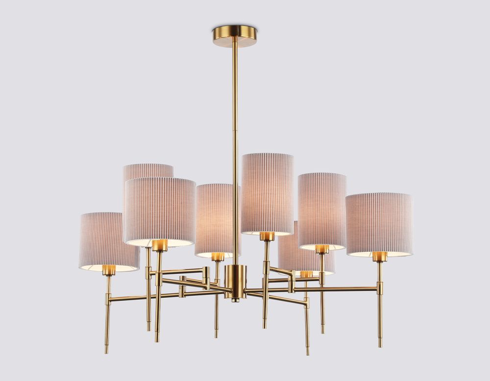 Люстра на штанге с абажурами **36,5-70,5 см, 8*E14*40W, K, Ambrella Light High Light LH72383, латунь