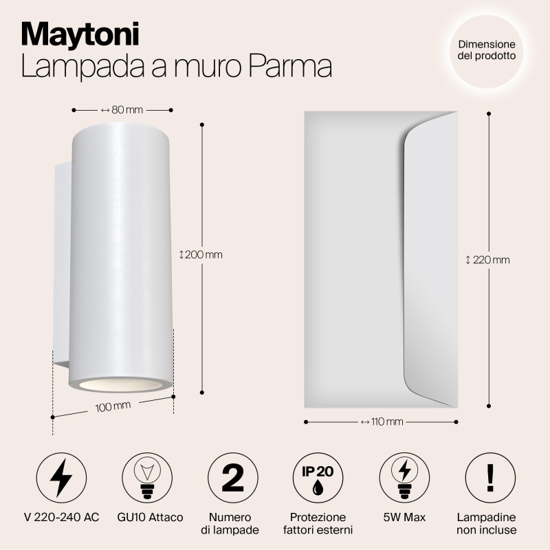 Светильник настенный Maytoni Parma C191-WL-02-W, LED 5W, белый