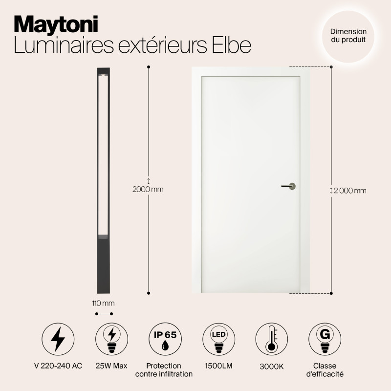 Светодиодный светильник 200 см, 25W, 3000K, Maytoni Elbe O424FL-L25GF, графит