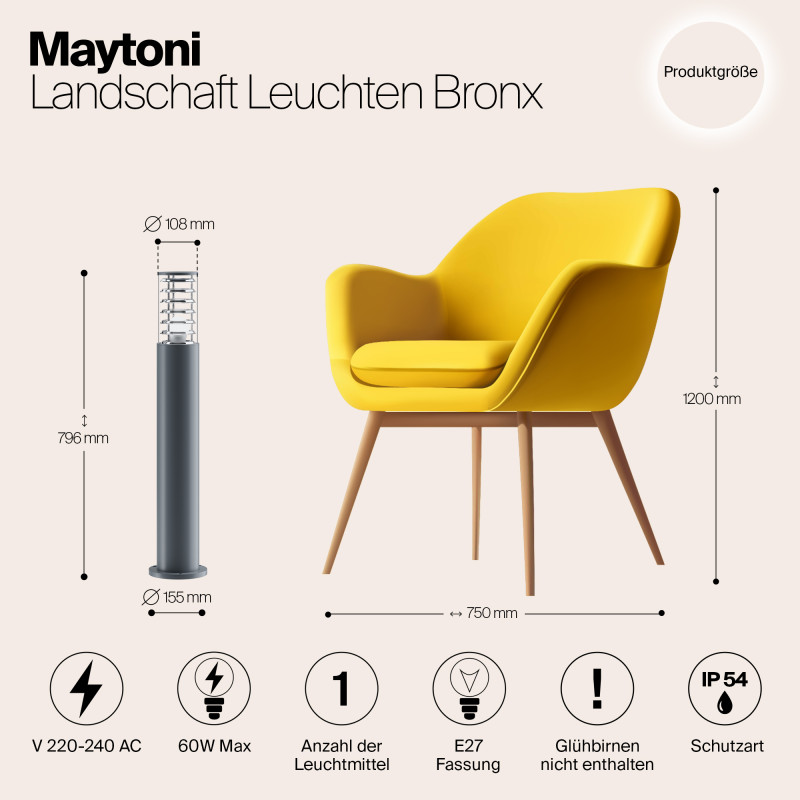 Светильник 80 см, Maytoni Bronx O576FL-01GR1, серый
