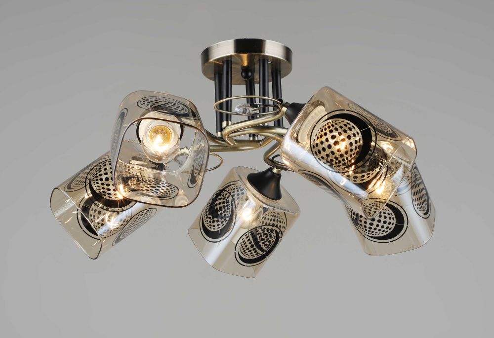 Люстра Ø560 x H250, мм, 5*40W (200W), AB+BK (Бронза + Черный) Rilon 1715/5 AB+BK