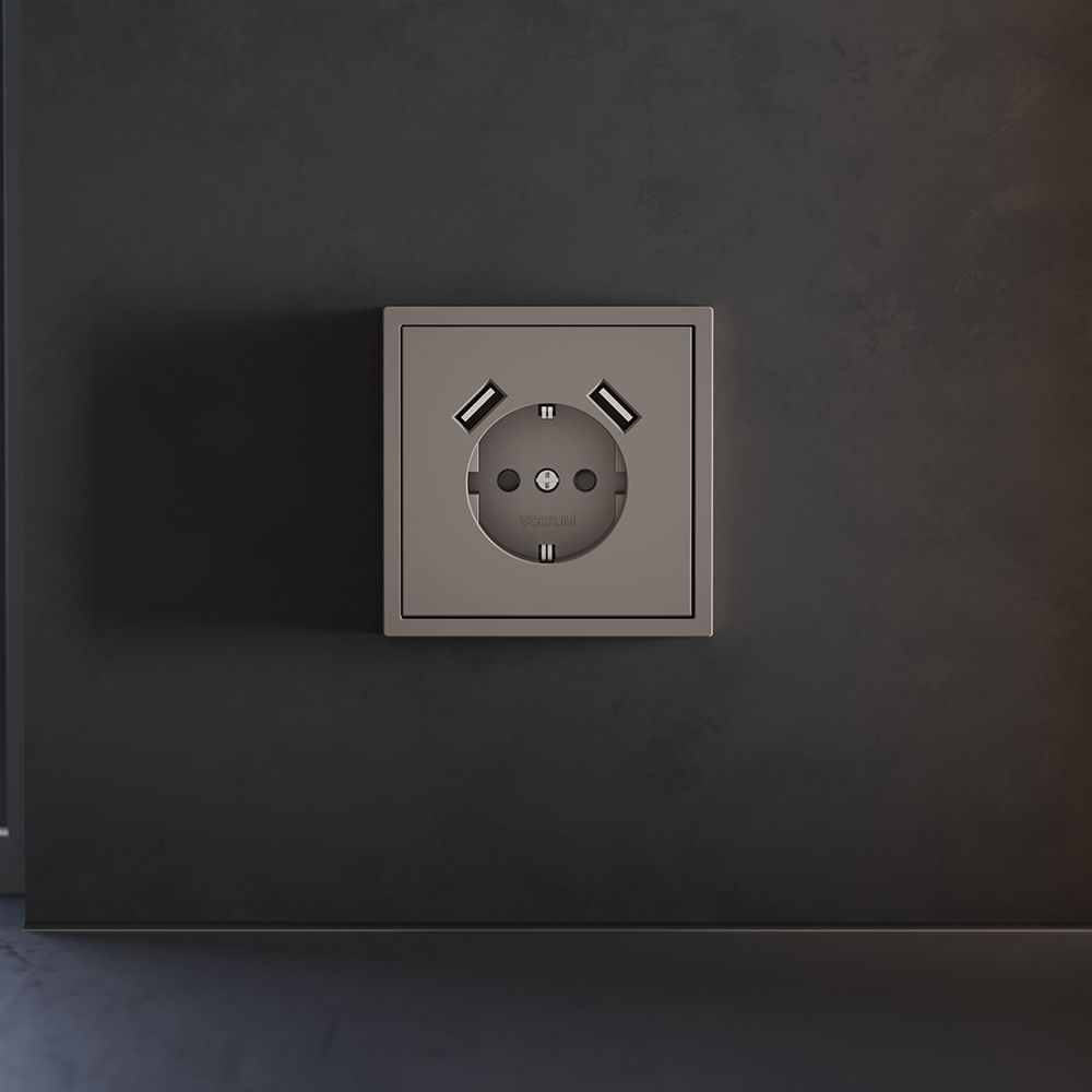 Накладка для розетки с заземлением и защитными шторками, с USB A+A, S70, капучино Voltum VLS000914