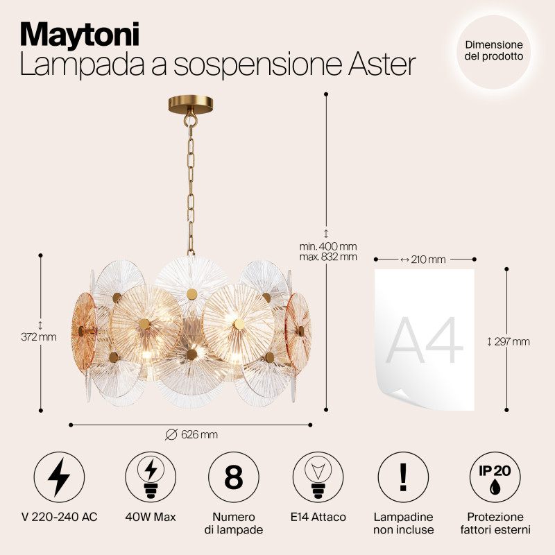 Светильник 63 см, Maytoni MOD007PL-08G, золото