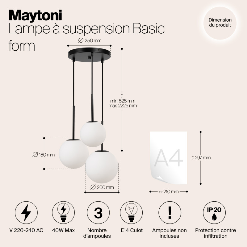 Светильник 40 см, Maytoni MOD321PL-03B, черный