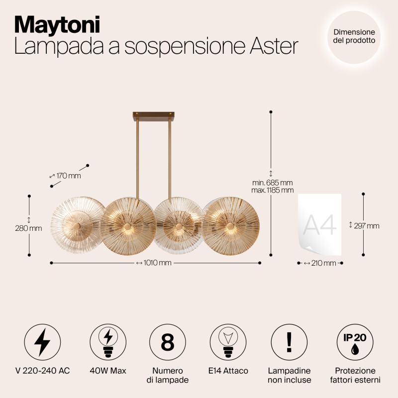 Светильник 101 см, Maytoni Aster MOD007PL-08G1, золото