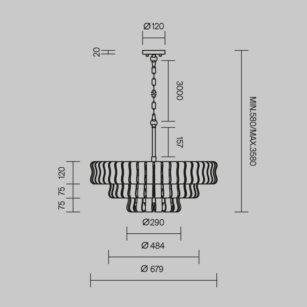 Подвесной светильник *67,9*58-358 см, 9*E14*40W, Maytoni  MOD538PL-09MG, Матовое Золото