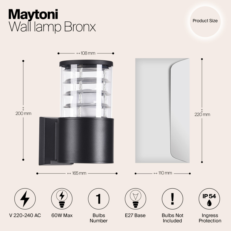 Уличный  настенный фонарь Maytoni Bronx O576WL-01B, черный