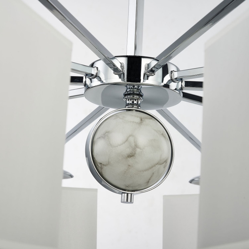 Подвесная люстра Favourite Diva 2821-10P, D1000*H490/1555(H580/1645), хром, плафоны из белой ткани, декор - имитация белого мрамора, каркас можно монтировать как вверх, так и вниз плафонами.