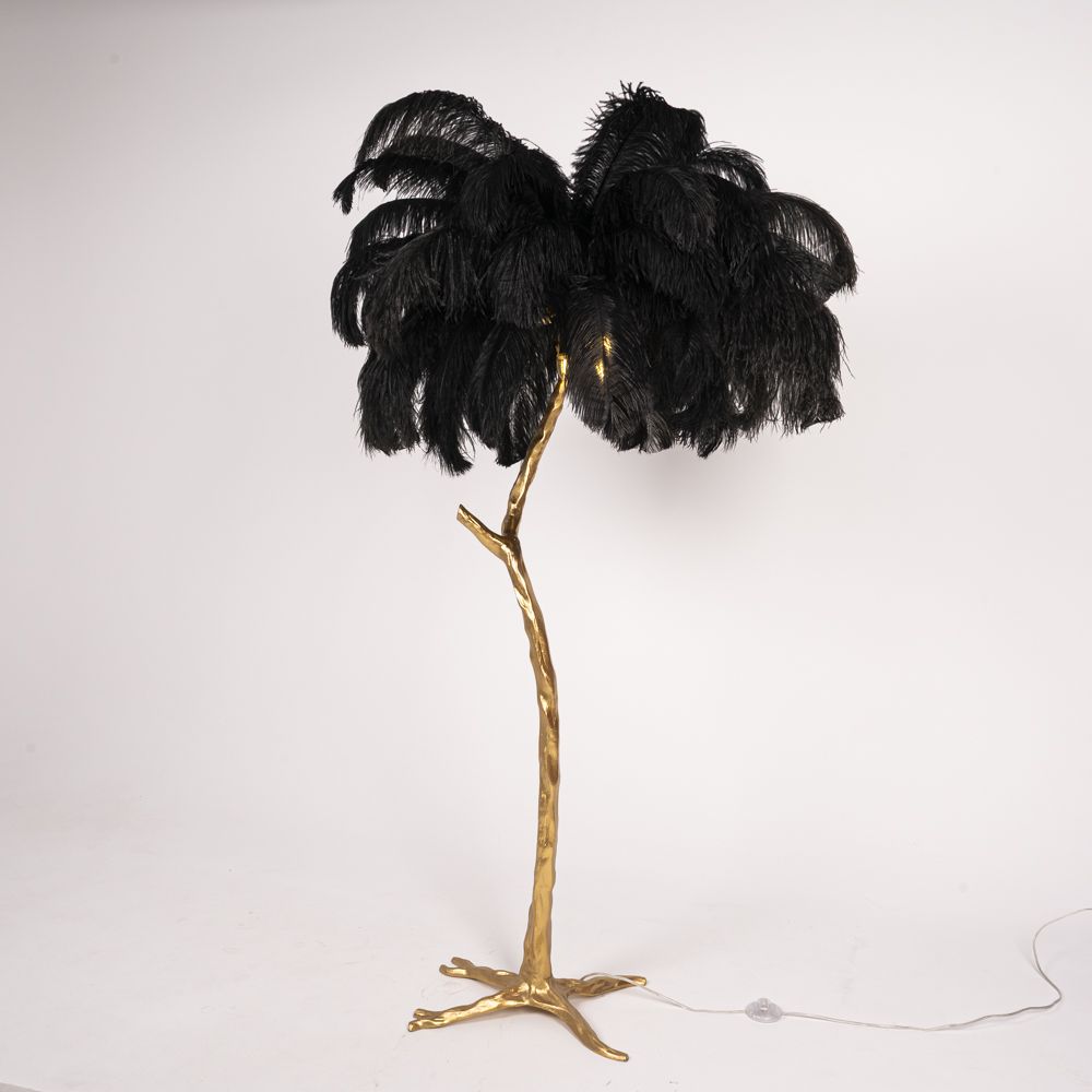 Торшер страусиные перья Feather Lamp A MODERN GRAND TOUR черный 180*40*40 см, 5*E14*40W, ImperiumLoft 41.108-0, Латунь