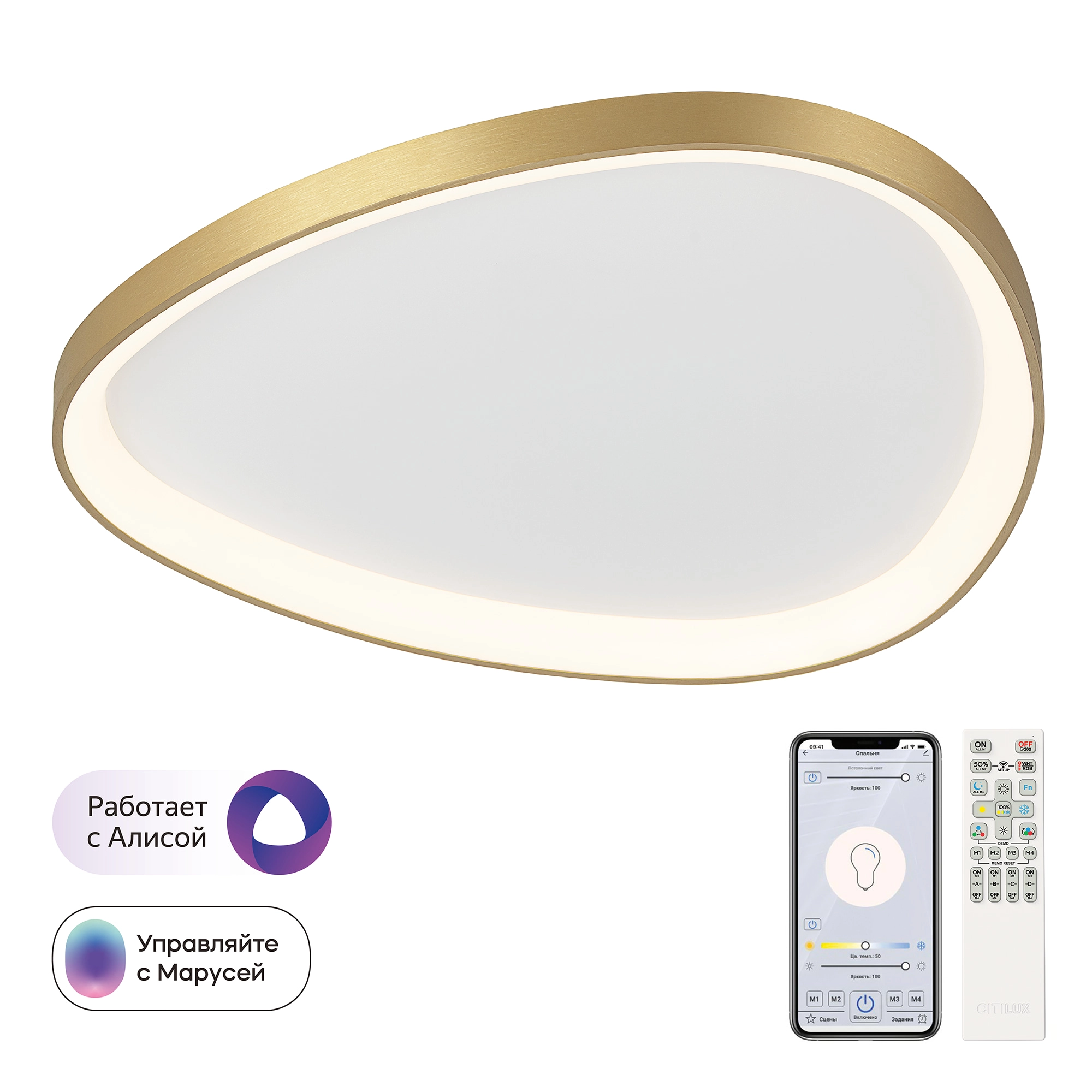 Светильник 66 см, 80W, 3000-5500K, Citilux GENKA SMART CL756A162, золото
