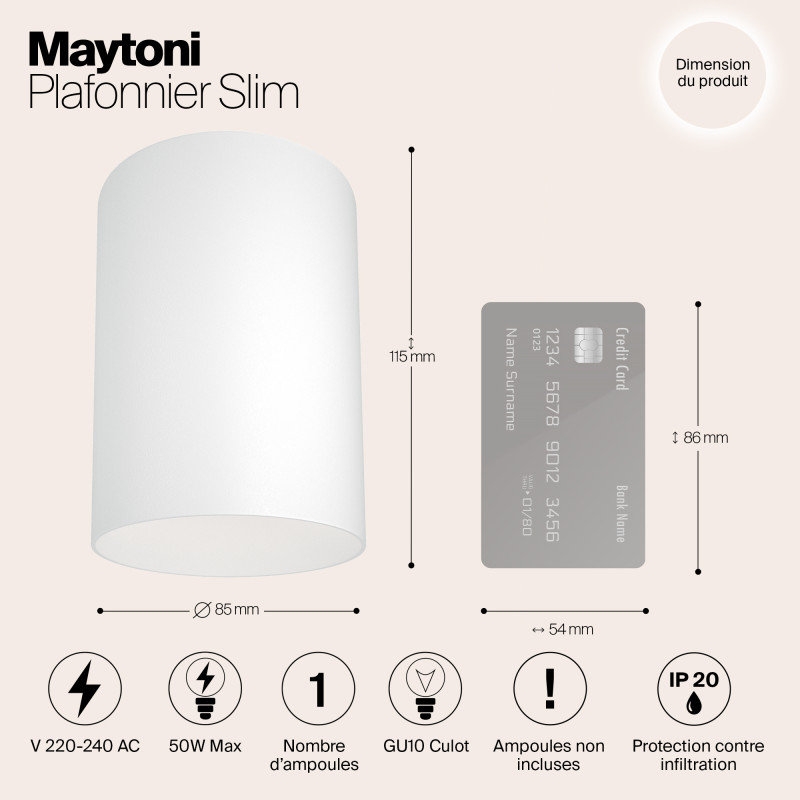 Светильник 8,5*8,5 см, GU10 50W, Maytoni Alfa C014CL-01W, белый