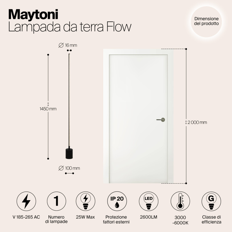 Светильник 145 см, 25W, 3000-6000K, Maytoni Flow MOD147FL-L20BK1, черный
