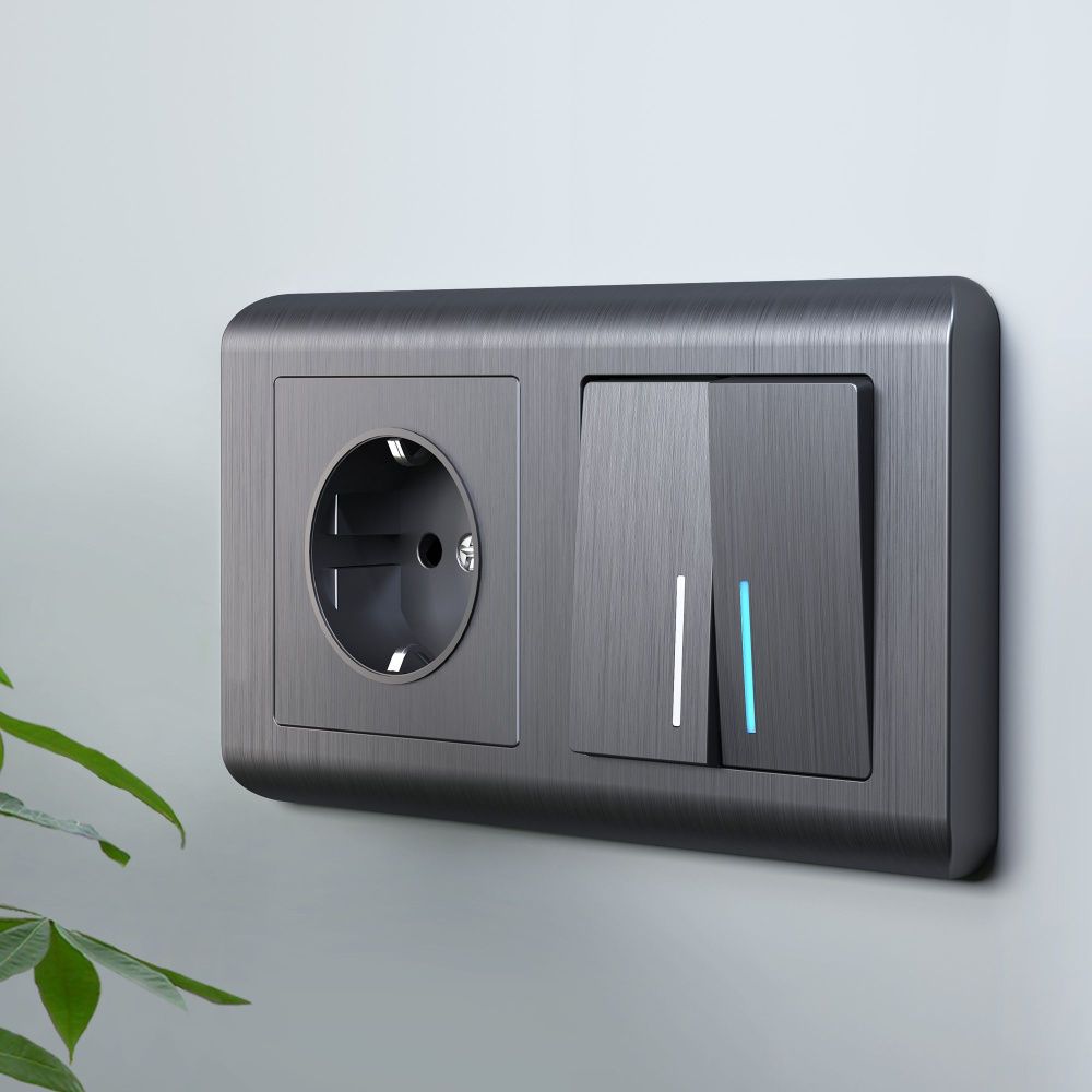 Выключатель двухклавишный с подсветкой (графит рифленый) W1120104 Werkel 4690389158476