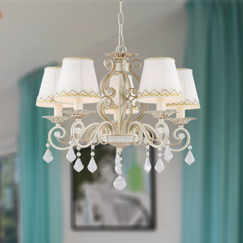 Люстра потолочная Favourite 1734-5P, диаметр 56 см, слоновая кость с золотой патиной