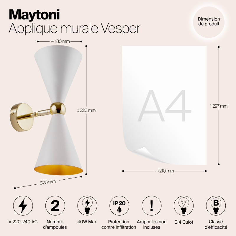 Бра Maytoni Vesper MOD108WL-02WG, белый-золото