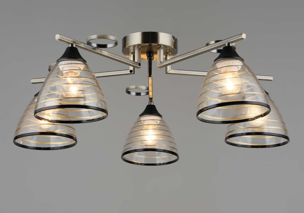 Люстра Ø620 x H200, мм, 5*40W (200W), AB+BK (Бронза + Черный) Rilon 1697/5 AB+BK
