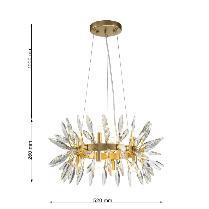 Подвесная люстра Favourite Rays 4058-8P, D520*H260/1285, золота, источники света направлены вверх и вниз, декоративные элементы из прозрачного хрусталя миндалевидной формы, лампу G9 можно менять