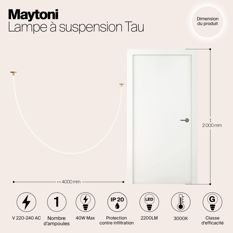 Светильник 400 см, 40W, 3000K, Maytoni Tau MOD146PL-L40G3K, золото